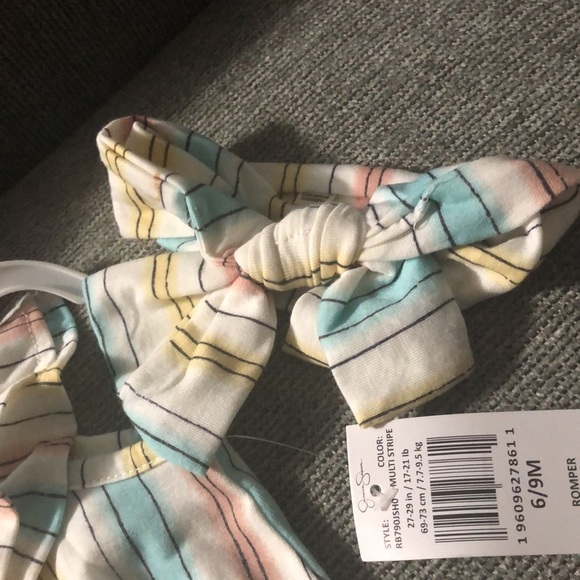 Jessica Simpson Baby Striped Romper with Matching Headband Size 6-9 Months - Picture 3 of 5